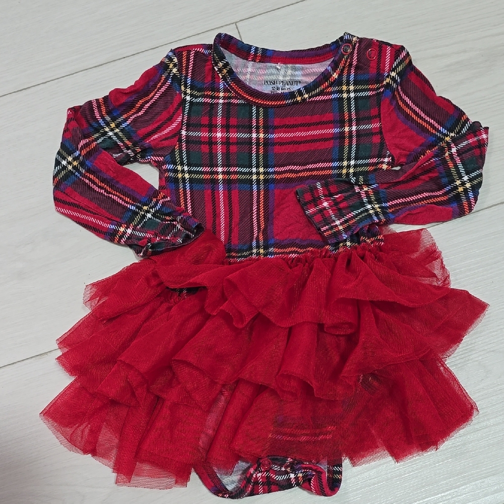 POSH PEANUT Red Plaid Long Sleeve Dress with Tulle Skirt